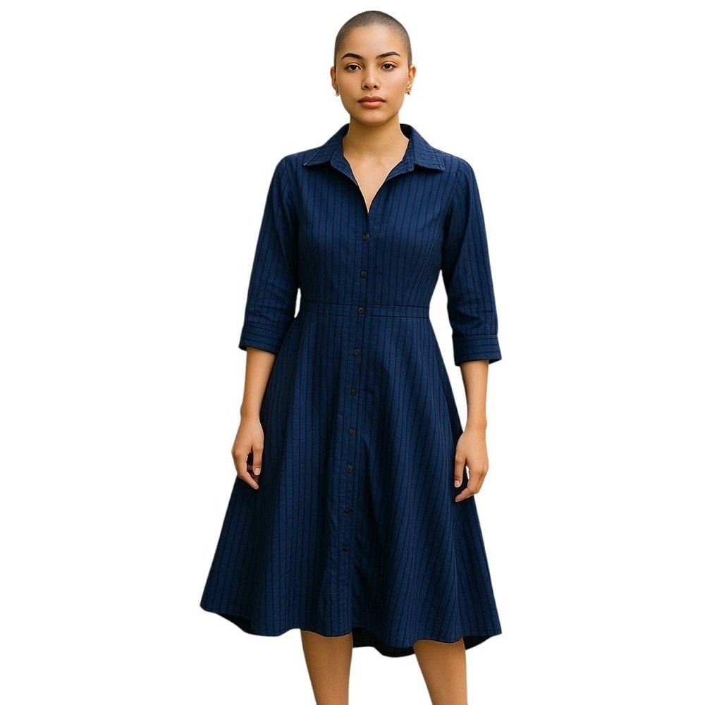 Anthropologie Moulinette Soeurs Blue Midi Dress Button Front Pockets 6 Feminine